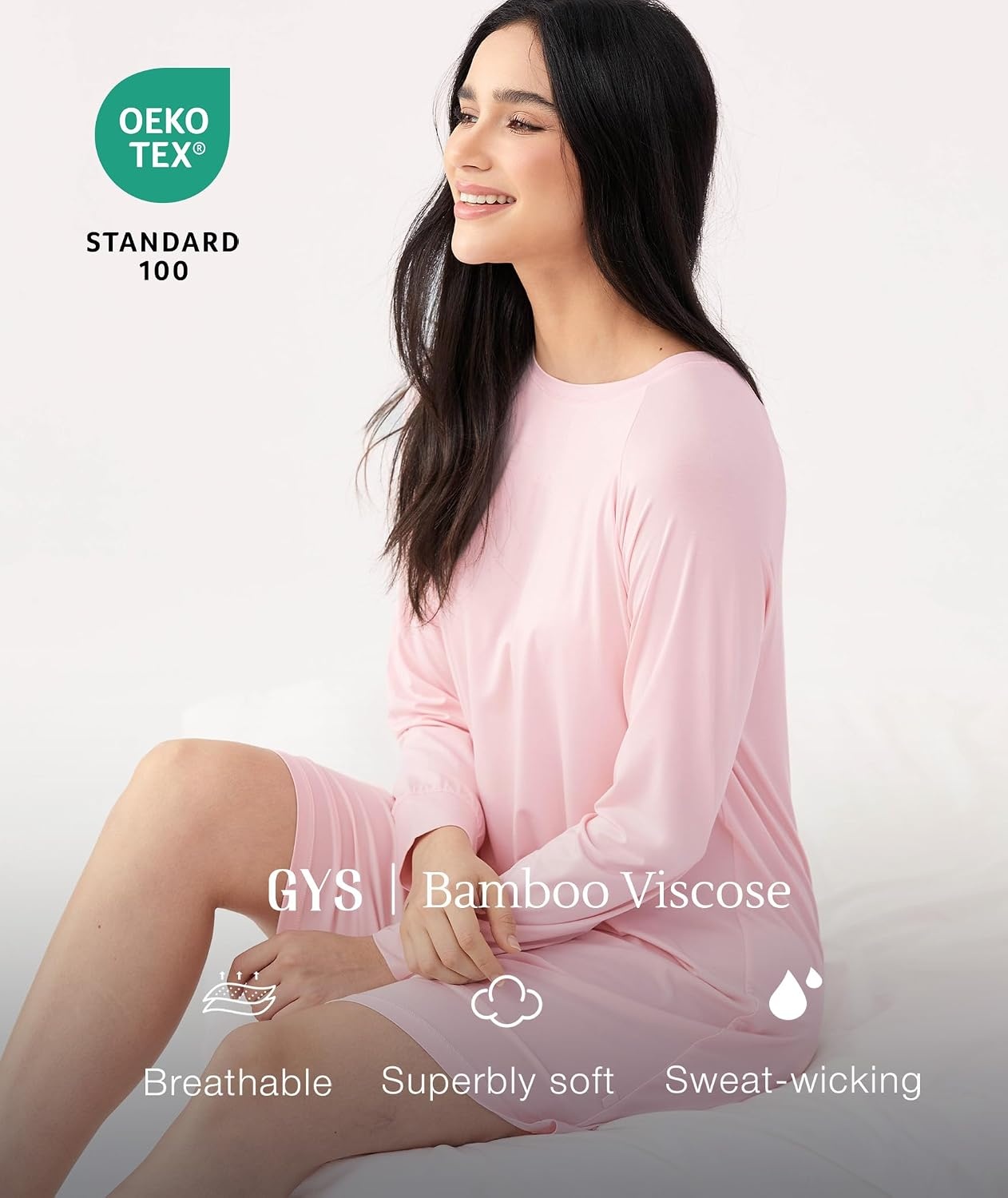 image:imageGYS Bamboo Viscose Womens Lightweight Nightgown Pink Small