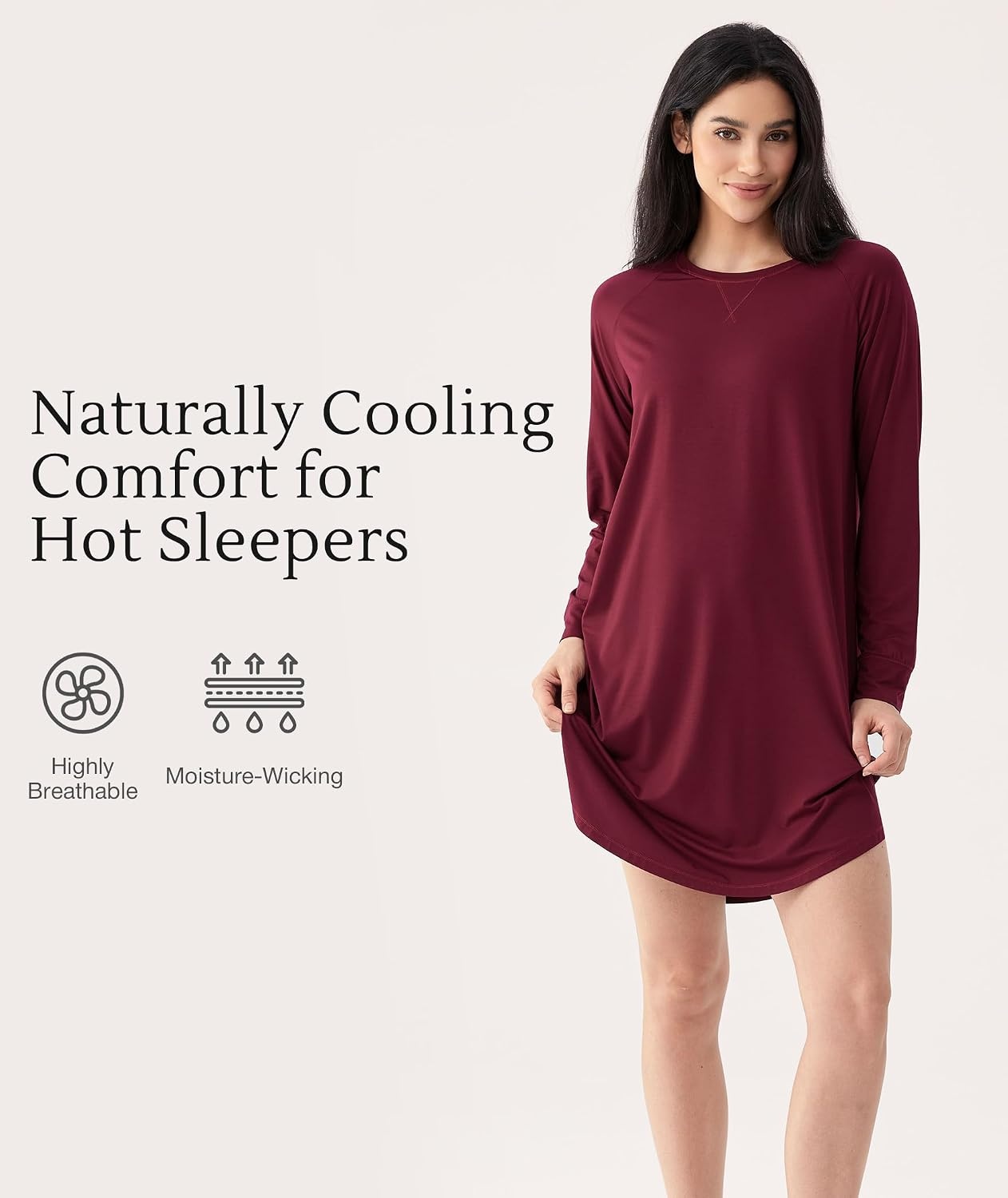 image:imageGYS Bamboo Viscose Womens Lightweight Nightgown Wine Red Medium