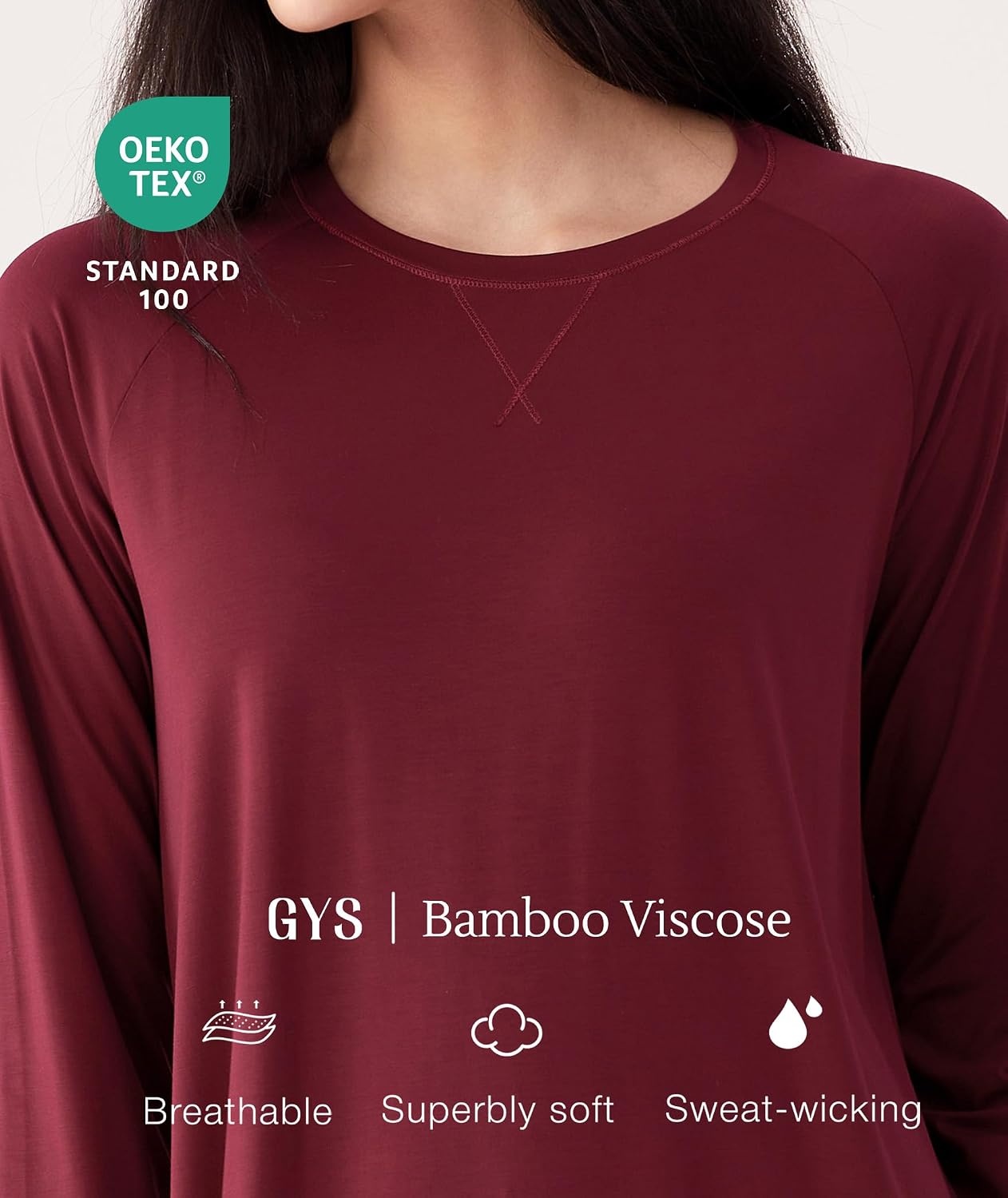 image:imageGYS Bamboo Viscose Womens Lightweight Nightgown Wine Red Medium