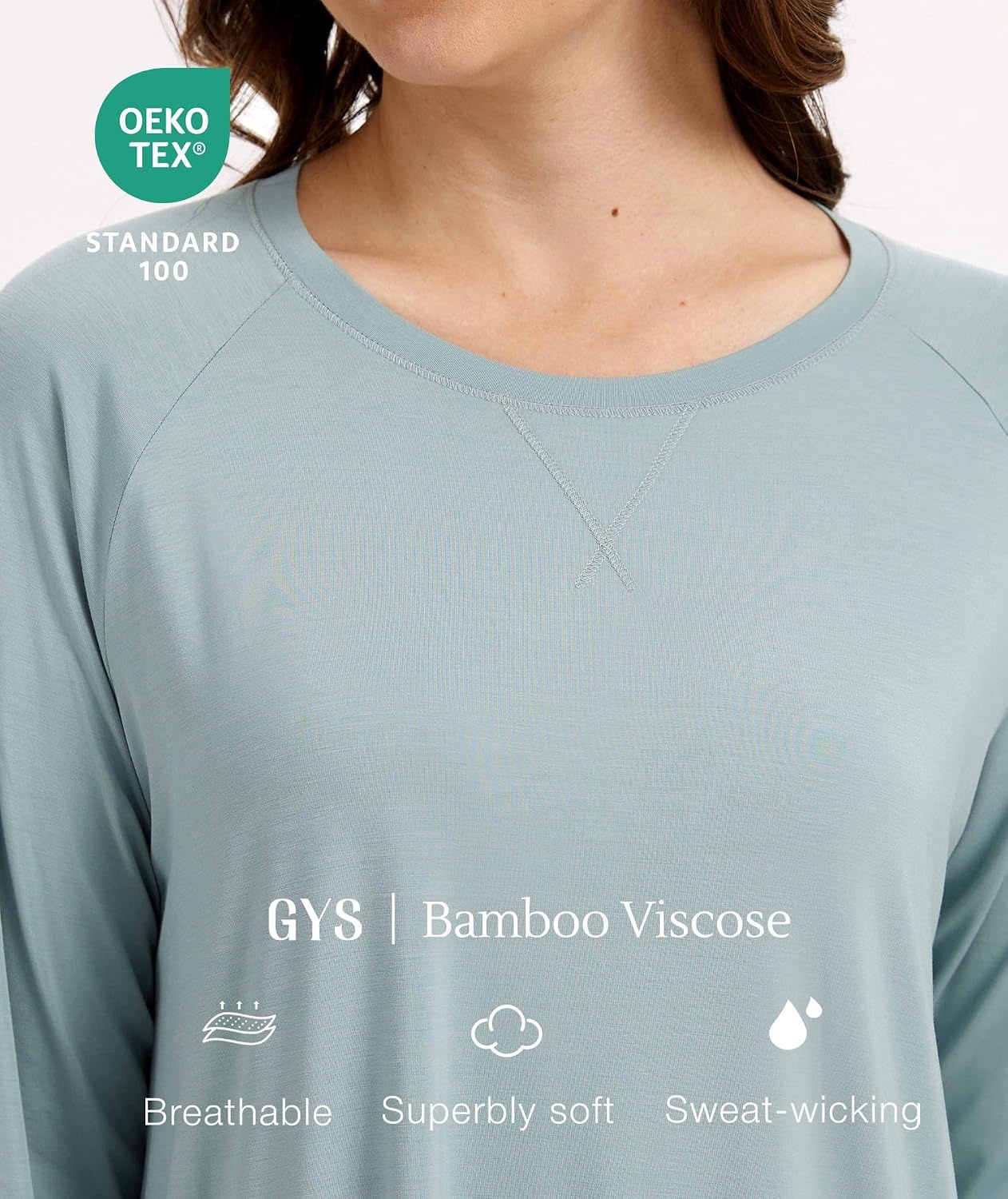 image:imageGYS Bamboo Viscose Womens Soft Nightgown Light Greyish Green Small