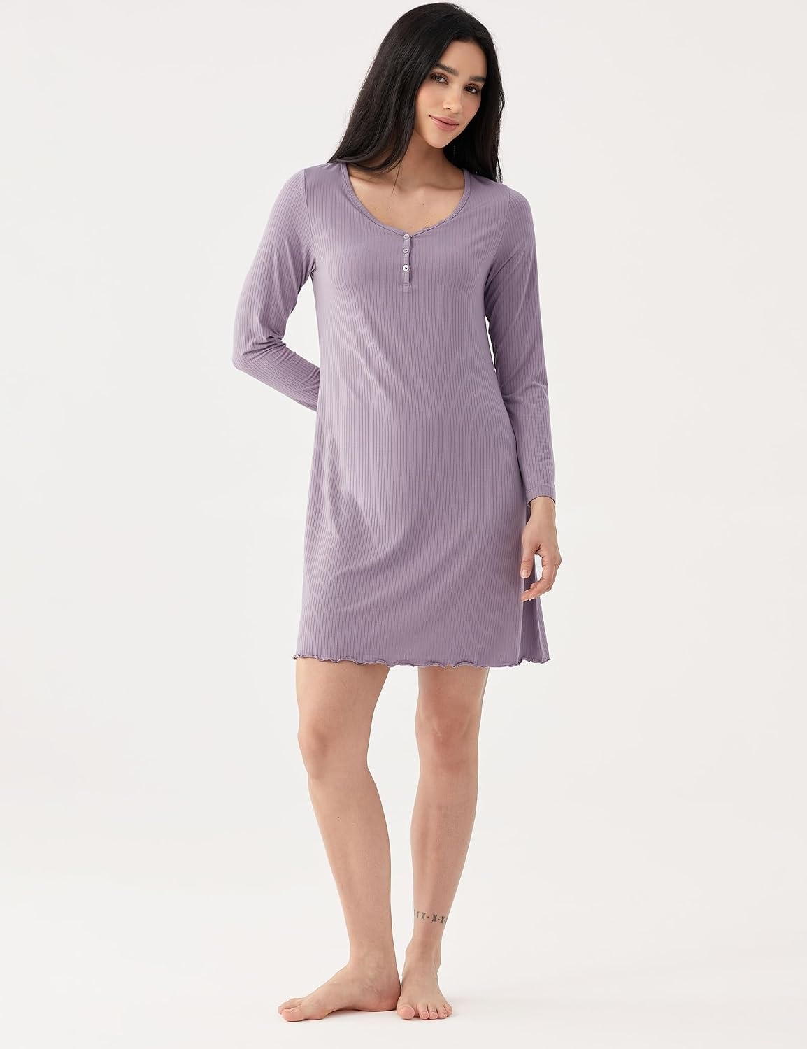 image:imageGYS Premium Bamboo Viscose Long Sleeve Nightgowns for Women Violet S
