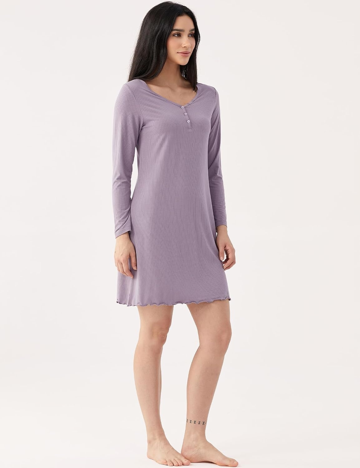 image:imageGYS Premium Bamboo Viscose Long Sleeve Nightgowns for Women Violet S