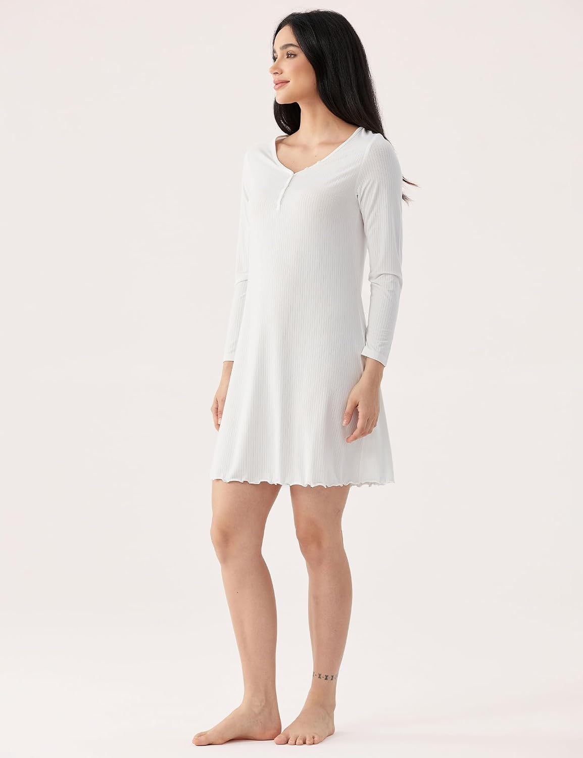 image:imageGYS Premium Bamboo Viscose Long Sleeve Nightgowns for Women White M