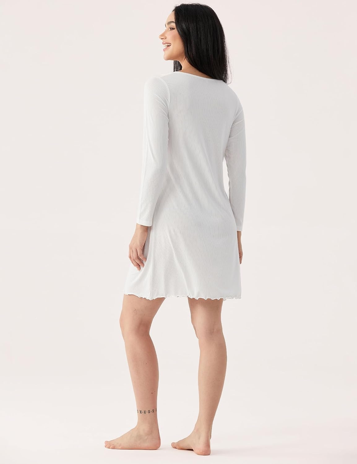 image:imageGYS Premium Bamboo Viscose Long Sleeve Nightgowns for Women White M