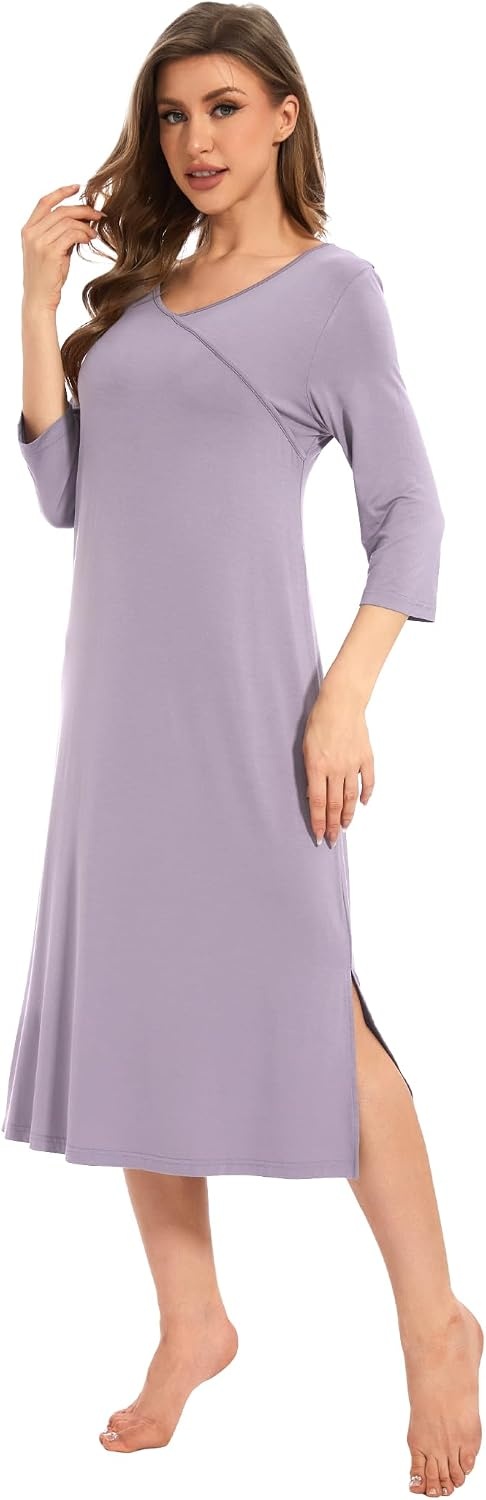image:imageGYS Womens Bamboo Viscose 34 Sleeve Vneck NightgownViolet