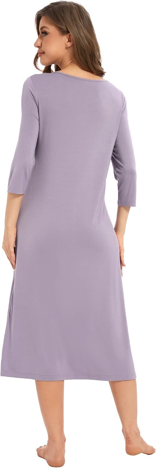 image:imageGYS Womens Bamboo Viscose 34 Sleeve Vneck NightgownViolet