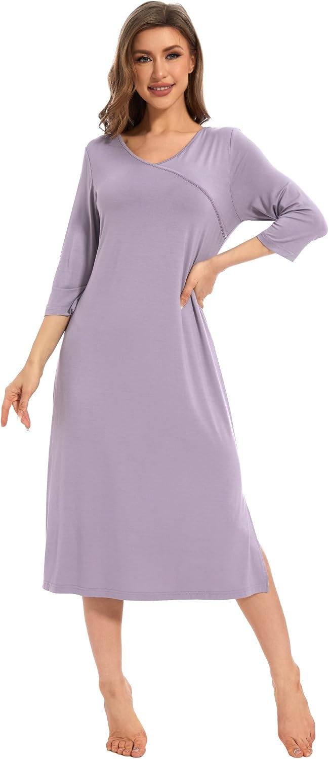 image:imageGYS Womens Bamboo Viscose 34 Sleeve Vneck NightgownViolet