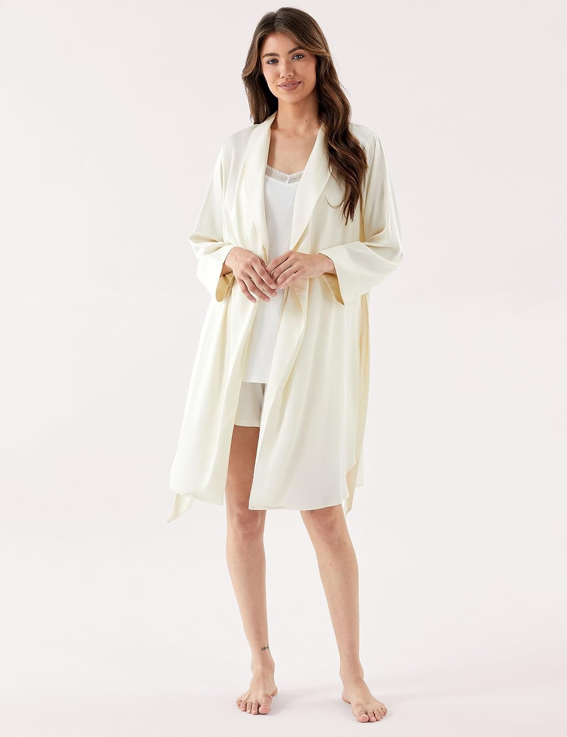 image:imageGYS Womens Bamboo Viscose Soft Long Sleeve Robe Cream White Medium