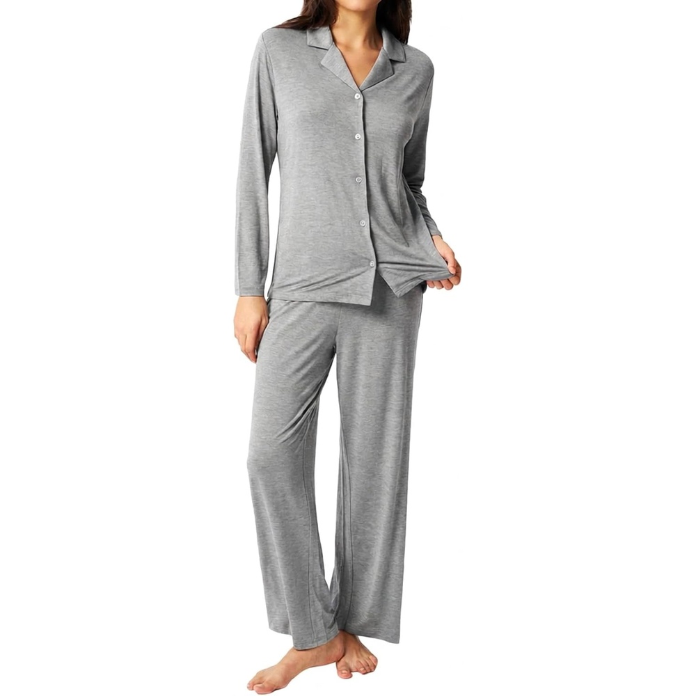 image:imageGYS Bamboo Viscose Pajamas for Women Long Sleeve Button Down Sleep SetHeather Grey