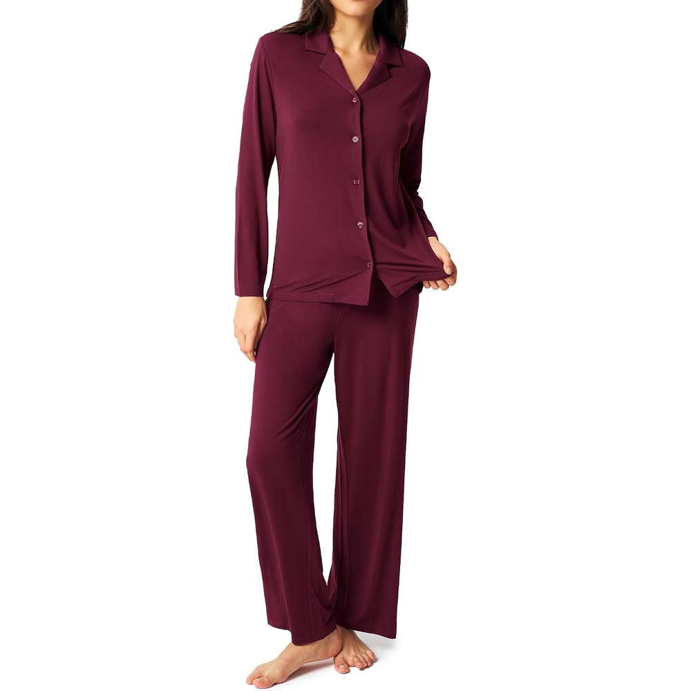 image:imageGYS Bamboo Viscose Pajamas for Women Long Sleeve Button Down Sleep SetWine