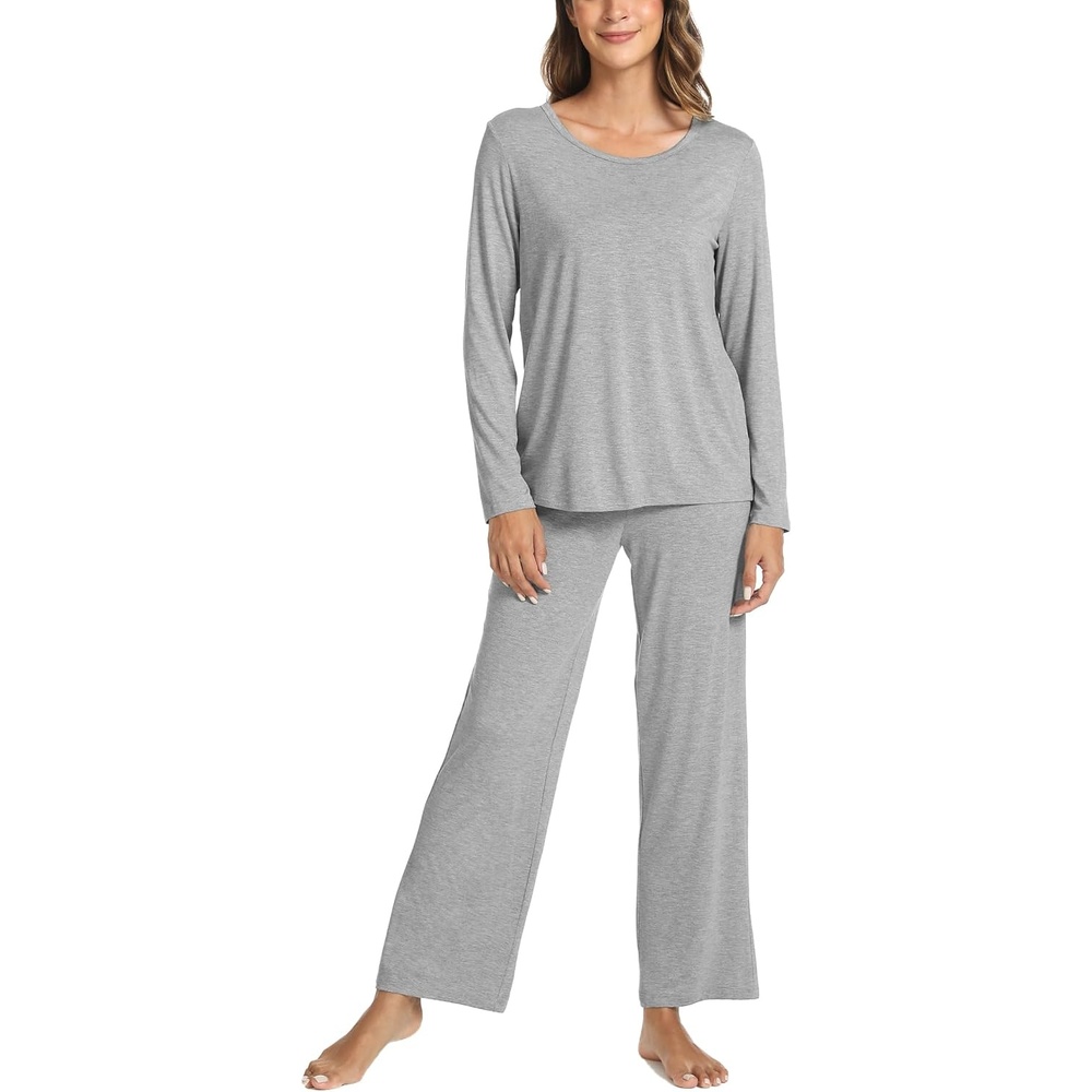 image:imageGYS Bamboo Viscose Pajamas for Women Set Long Sleeve Crew Neck SleepwearHeather Grey