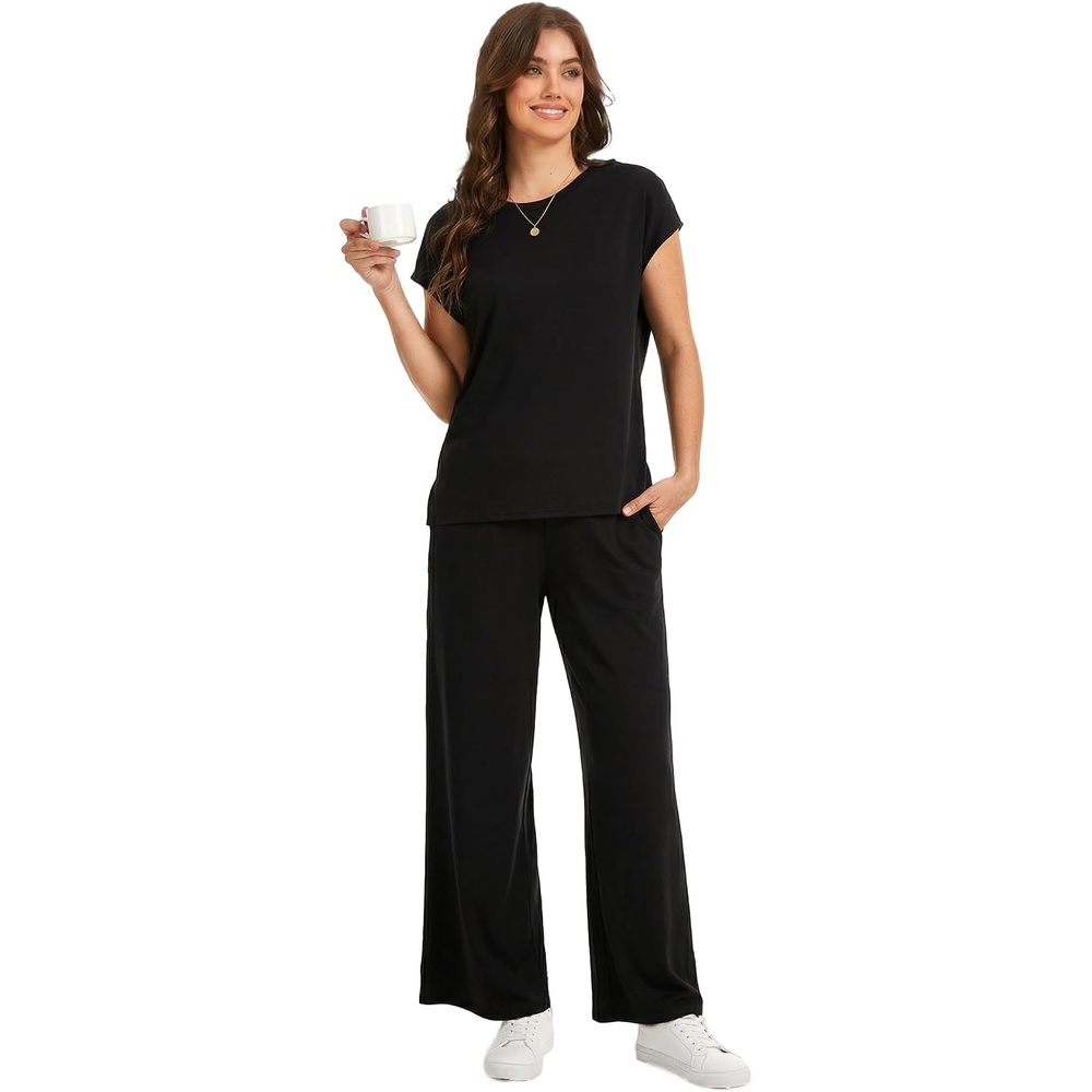 image:imageGYS Bamboo Viscose Women Outfits with Wide Leg PantsBlack