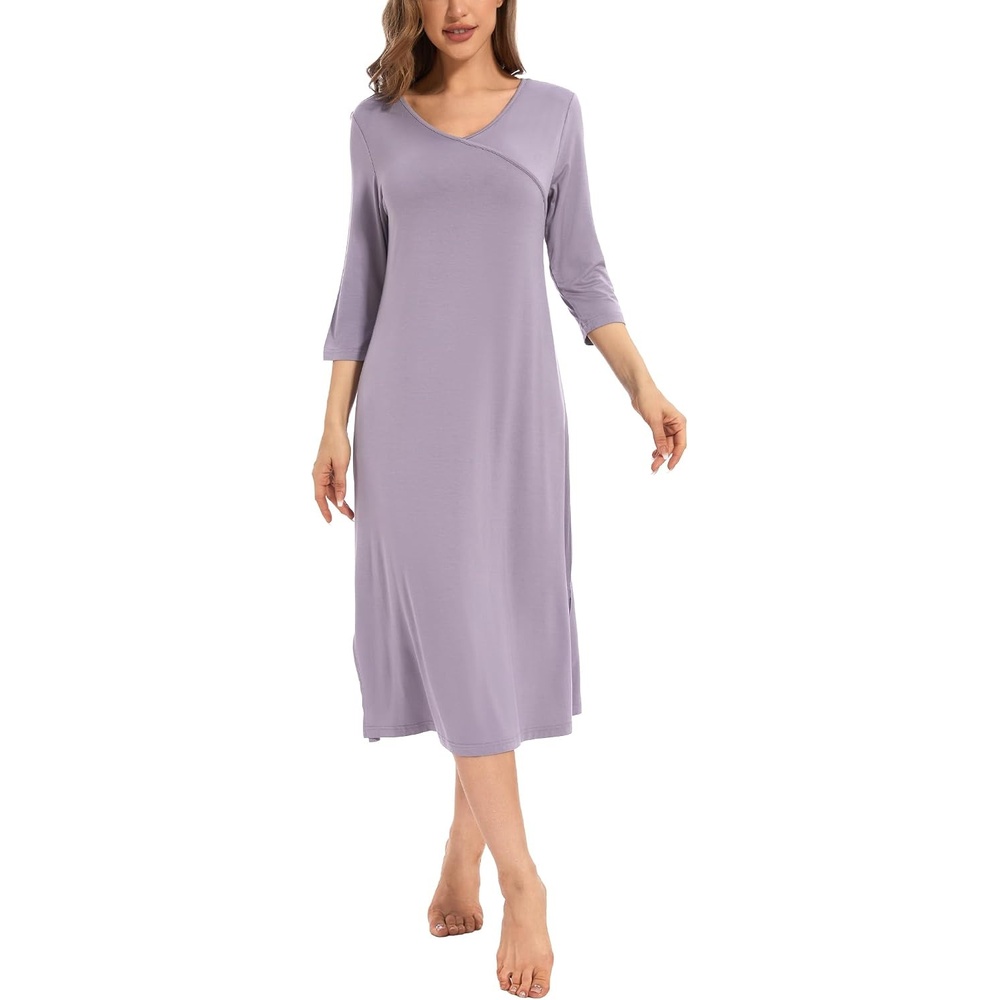 image:imageGYS Womens Bamboo Viscose 34 Sleeve Vneck NightgownViolet