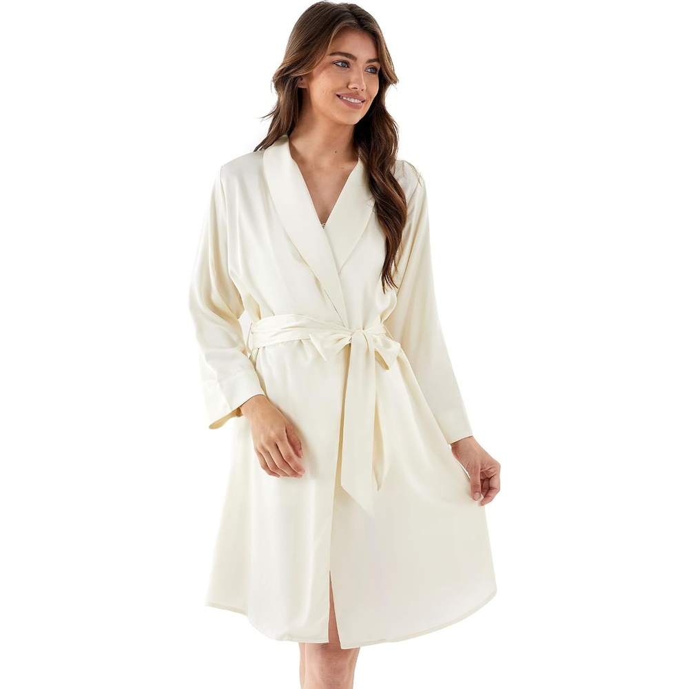 image:imageGYS Womens Bamboo Viscose Soft Long Sleeve Robe Cream White Medium