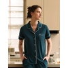 GYS Bamboo Viscose Button Down Pajamas for Women Cooling Pjs Shorts Set(Ink Blue)