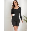 GYS Bamboo Viscose Long Sleeve Pajama Tops for Women V Neck Slim Fit Shirts(Black)