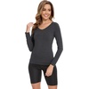 GYS Bamboo Viscose Long Sleeve Pajama Tops for Women V Neck Slim Fit Shirts(Black Melange)
