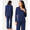 GYS Bamboo Viscose Pajamas for Women, Long Sleeve Button Down Sleep Set(Navy)