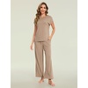 GYS Bamboo Viscose Pajamas for Women Short Sleeve Sleepwear(Camel)