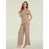 GYS Bamboo Viscose Pajamas for Women Short Sleeve Sleepwear(Camel)