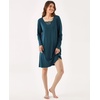GYS Premium Nightgown for Women Bamboo Viscose Long Sleeve Lace V Neck Soft Sleep Dress(Ink Blue)