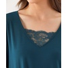 GYS Premium Nightgown for Women Bamboo Viscose Long Sleeve Lace V Neck Soft Sleep Dress(Ink Blue)