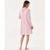 GYS Premium Nightgown for Women Bamboo Viscose Long Sleeve Lace V Neck Soft Sleep Dress(Pink)