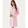 GYS Premium Nightgown for Women Bamboo Viscose Long Sleeve Lace V Neck Soft Sleep Dress(Pink)