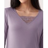 GYS Premium Nightgown for Women Bamboo Viscose Long Sleeve Lace V Neck Soft Sleep Dress(Violet)