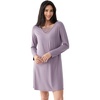 GYS Premium Nightgown for Women Bamboo Viscose Long Sleeve Lace V Neck Soft Sleep Dress(Violet)