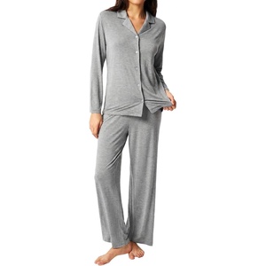 GYS Bamboo Viscose Pajamas for Women, Long Sleeve Button Down Sleep Set(Heather Grey)