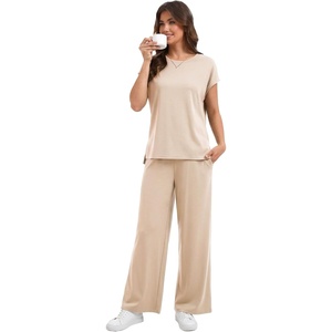 GYS Bamboo Viscose Women Outfits with Wide Leg Pants(Beige)