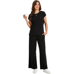 GYS Bamboo Viscose Women Outfits with Wide Leg Pants(Black)