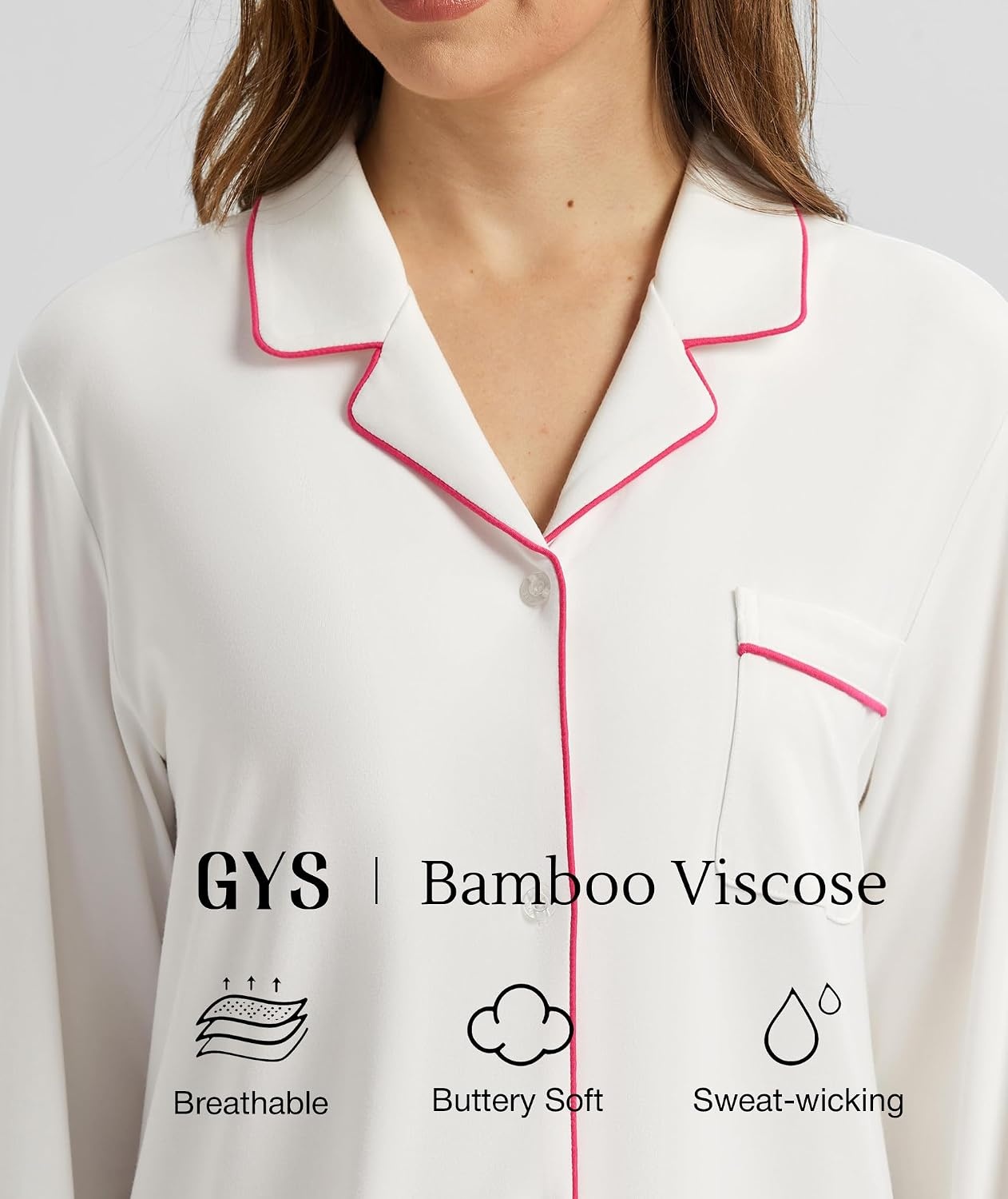 image:imageGYS Bamboo Viscose Nightgowns for Women Long Sleeve Soft SleepdressWhite