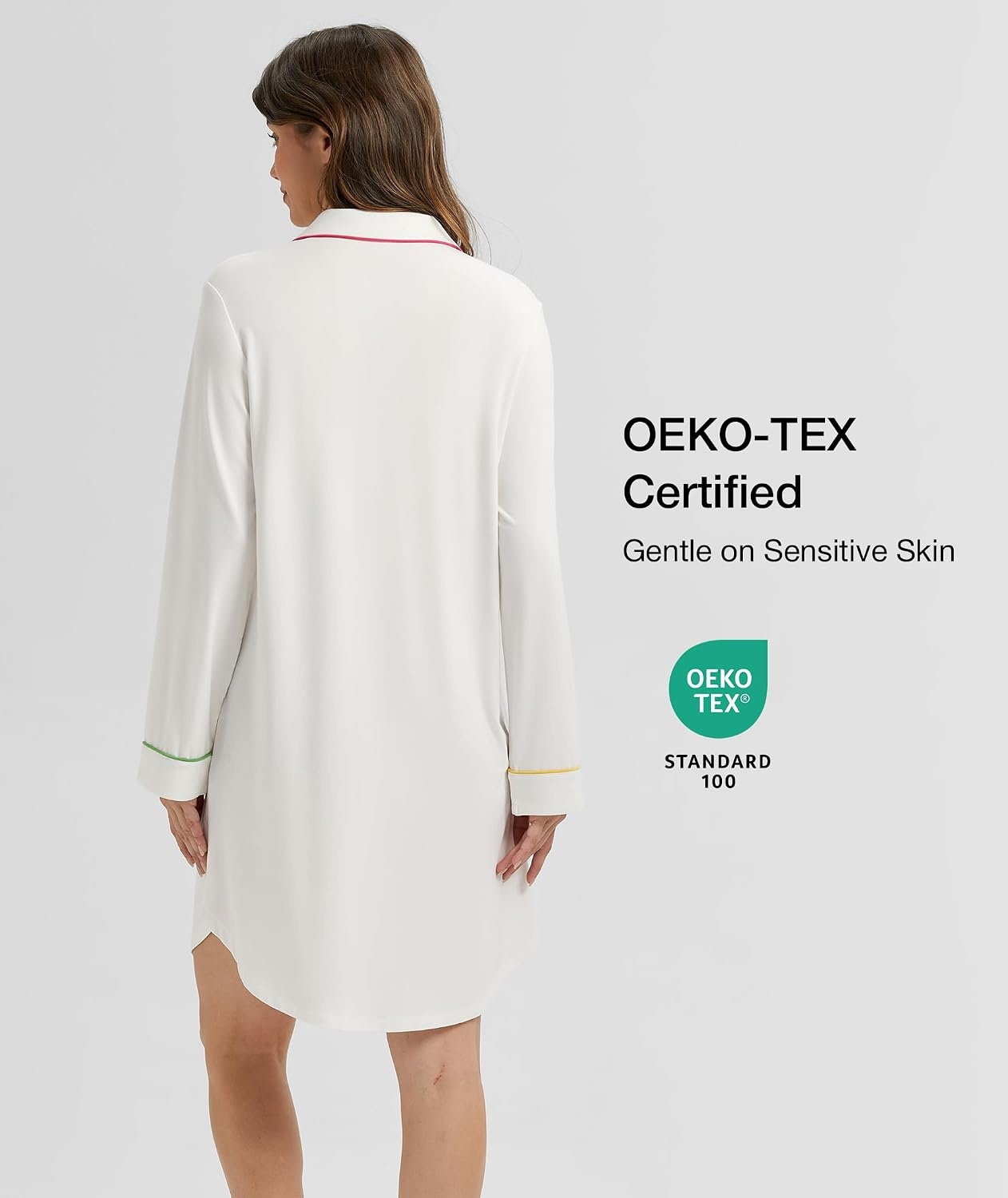 image:imageGYS Bamboo Viscose Nightgowns for Women Long Sleeve Soft SleepdressWhite