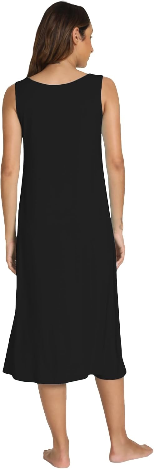 image:imageGYS Sleeveless Nightgowns for Women Bamboo Viscose Night Shirt with PocketsBlack