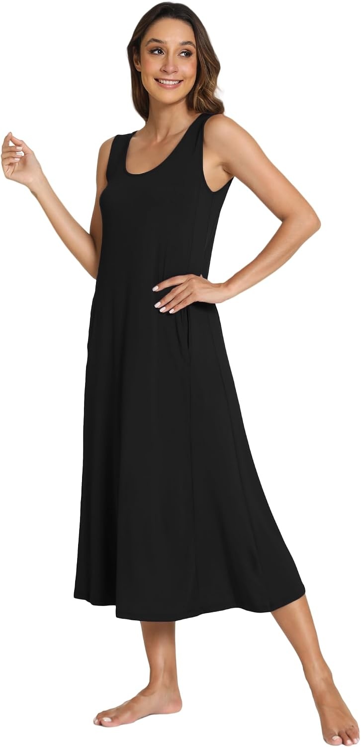 image:imageGYS Sleeveless Nightgowns for Women Bamboo Viscose Night Shirt with PocketsBlack