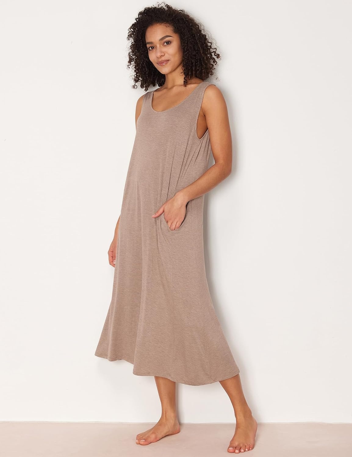 image:imageGYS Sleeveless Nightgowns for Women Bamboo Viscose Night Shirt with PocketsCamel