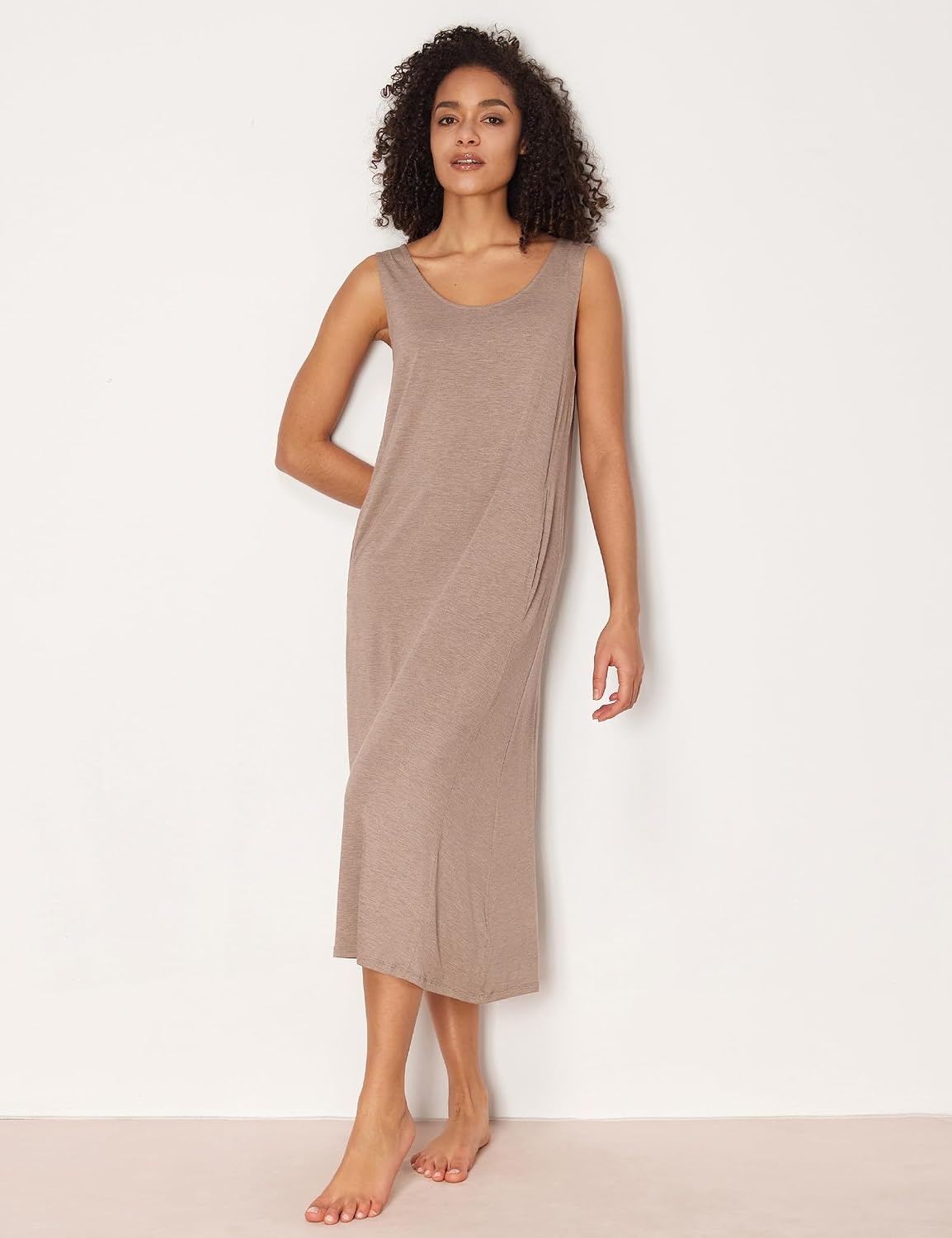 image:imageGYS Sleeveless Nightgowns for Women Bamboo Viscose Night Shirt with PocketsCamel