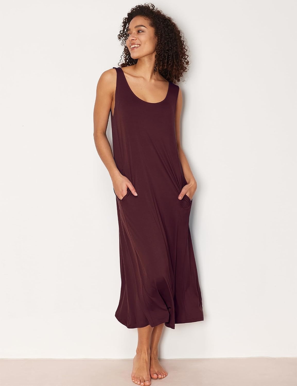 image:imageGYS Sleeveless Nightgowns for Women Bamboo Viscose Night Shirt with PocketsFicus Red