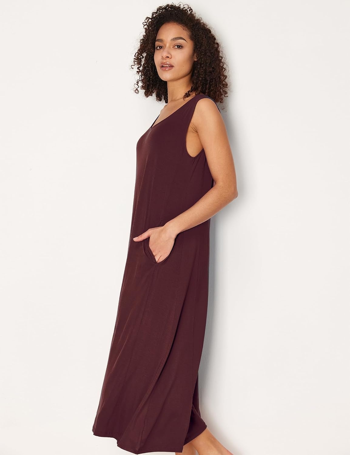 image:imageGYS Sleeveless Nightgowns for Women Bamboo Viscose Night Shirt with PocketsFicus Red