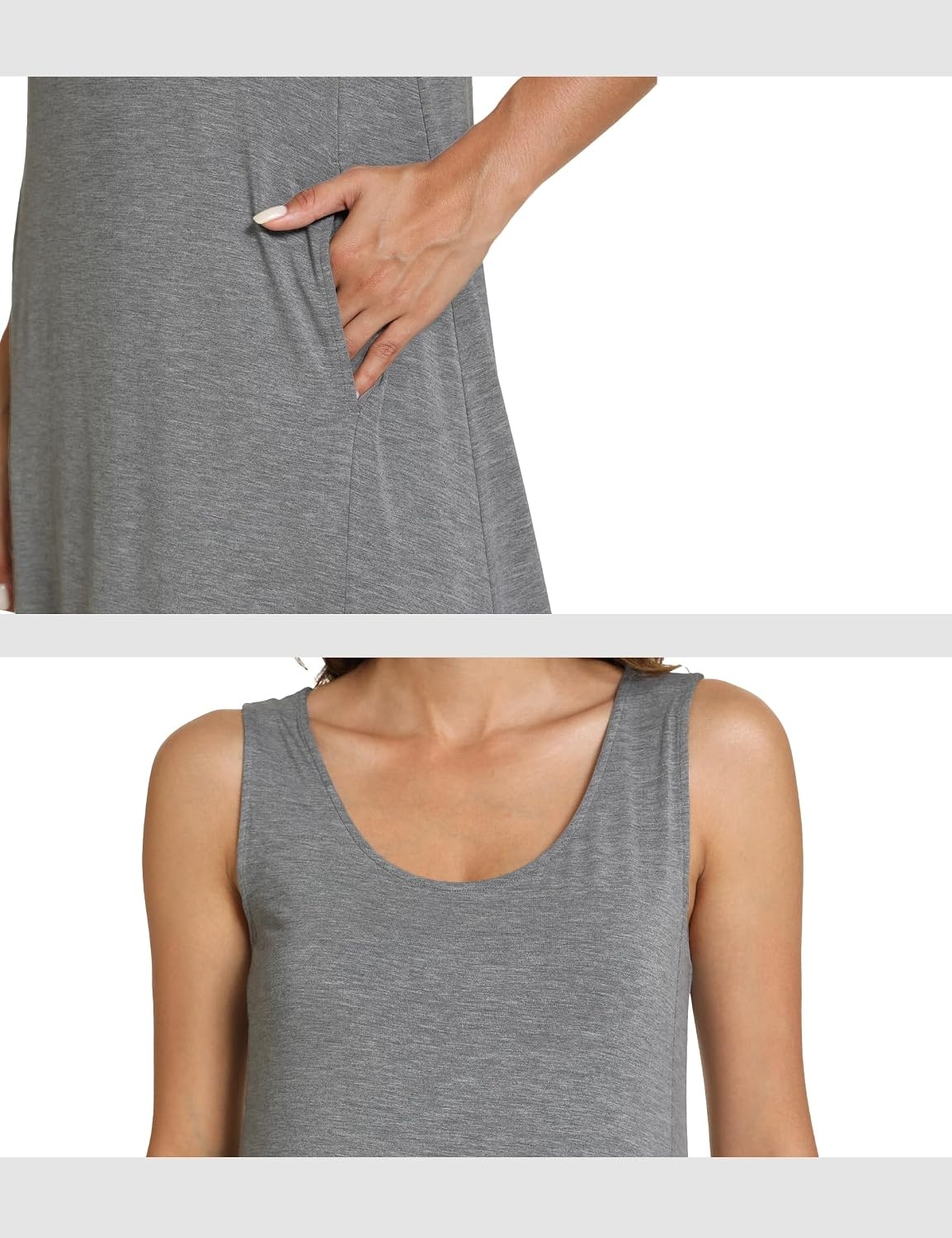 image:imageGYS Sleeveless Nightgowns for Women Bamboo Viscose Night Shirt with PocketsHeather Grey