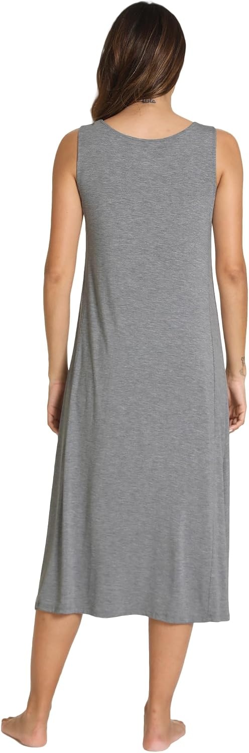 image:imageGYS Sleeveless Nightgowns for Women Bamboo Viscose Night Shirt with PocketsHeather Grey