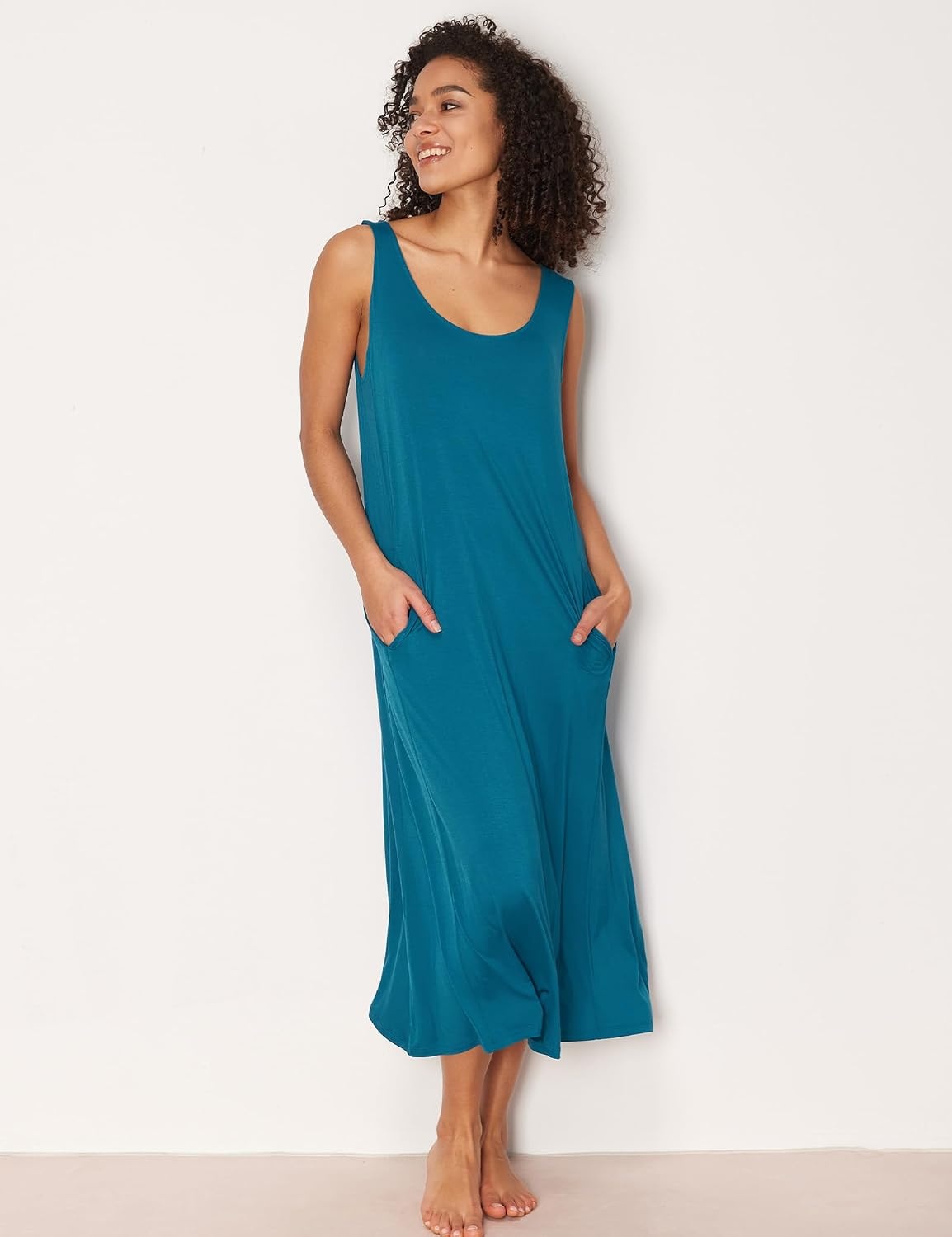 image:imageGYS Sleeveless Nightgowns for Women Bamboo Viscose Night Shirt with PocketsTeal Blue