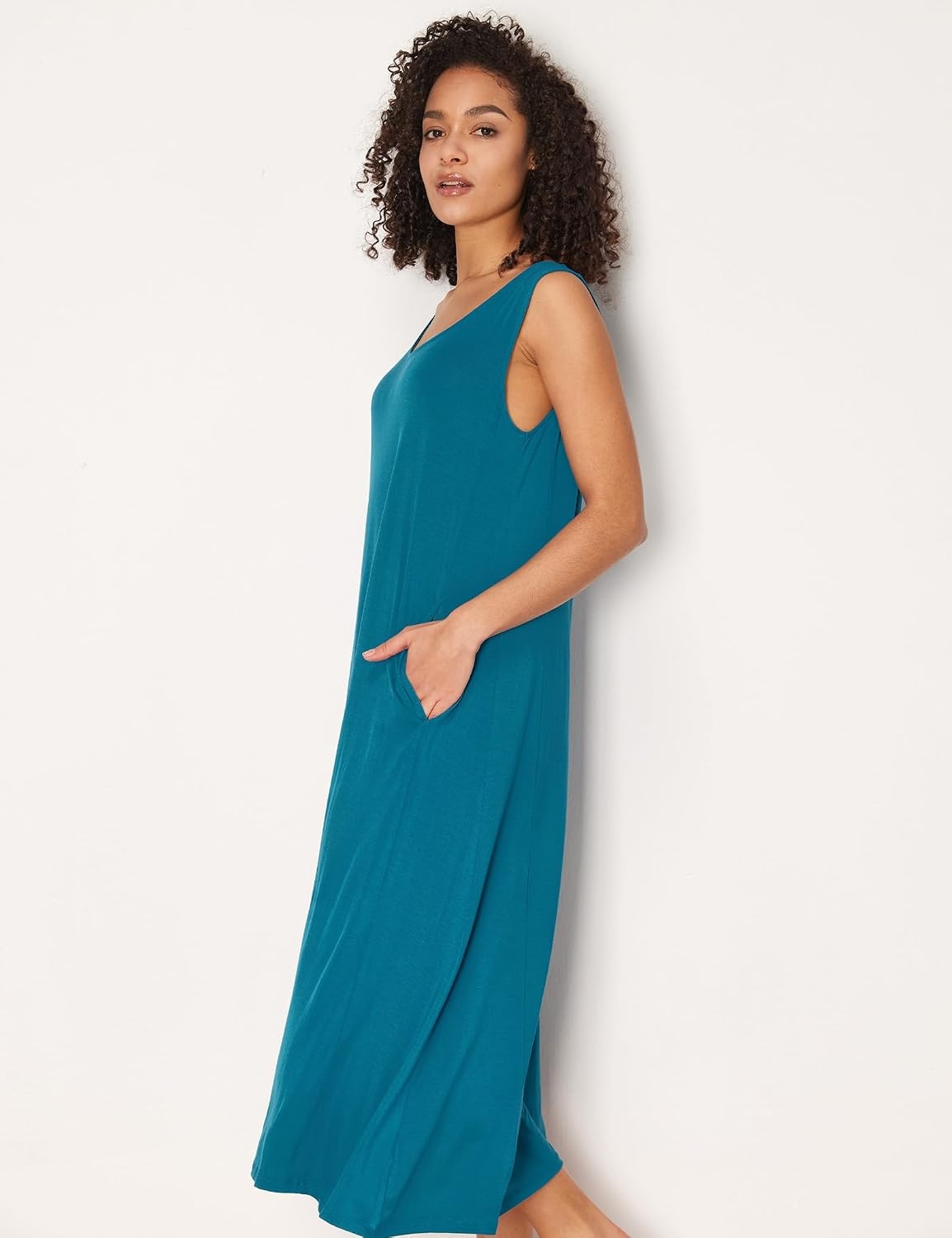 image:imageGYS Sleeveless Nightgowns for Women Bamboo Viscose Night Shirt with PocketsTeal Blue