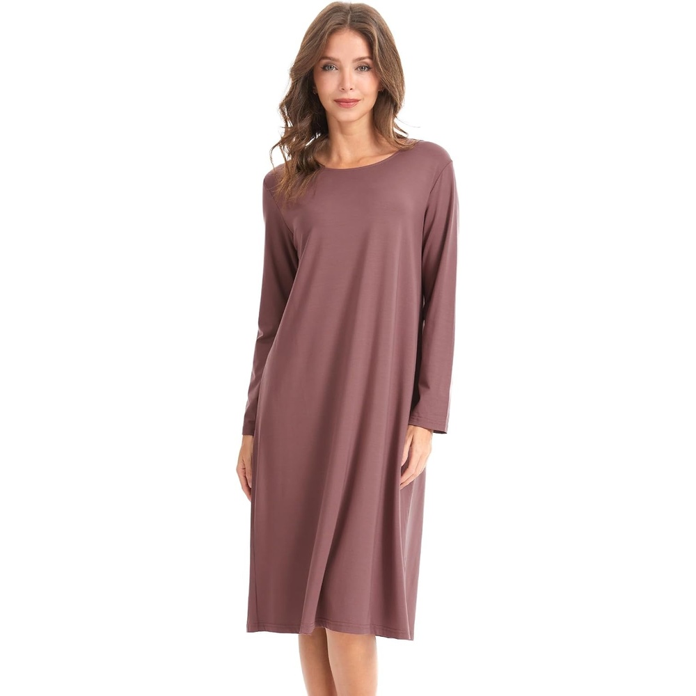 image:imageGYS Bamboo Viscose Long Sleeve Nightgowns for Women Silky Soft Sleep ShirtMauve