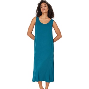 GYS Sleeveless Nightgowns for Women Bamboo Viscose Night Shirt with Pockets(Teal Blue)