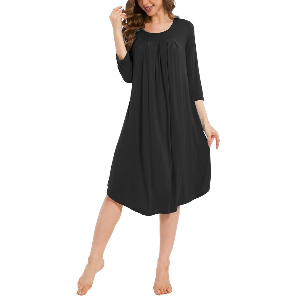 image:imageGYS Bamboo Viscose 34 Sleeve Nightgowns for WomenBlack