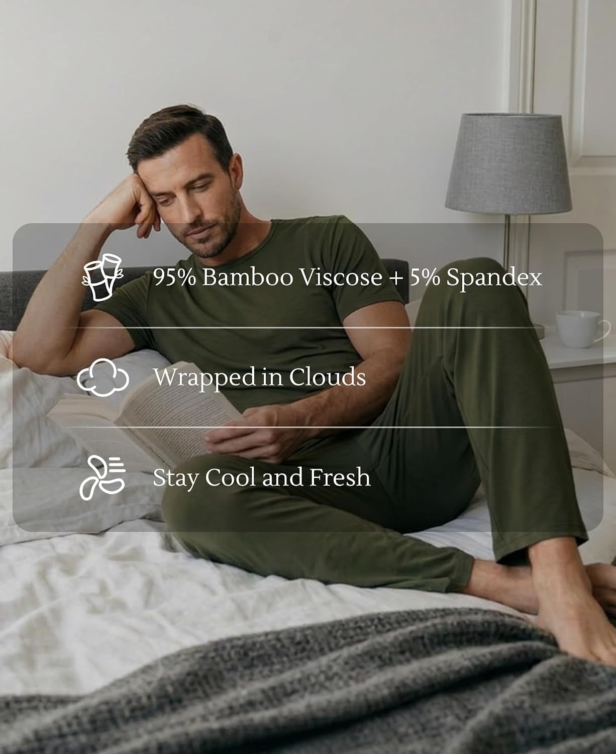 image:imageGYS Bamboo Viscose Mens Pajama Sets Soft Short Sleeve Loungewear SetsArmy Green
