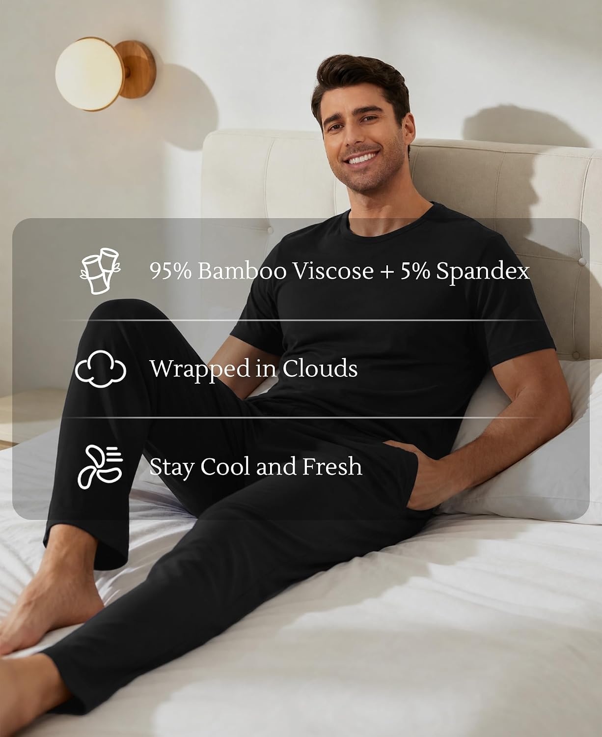 image:imageGYS Bamboo Viscose Mens Pajama Sets Soft Short Sleeve Loungewear SetsBlack